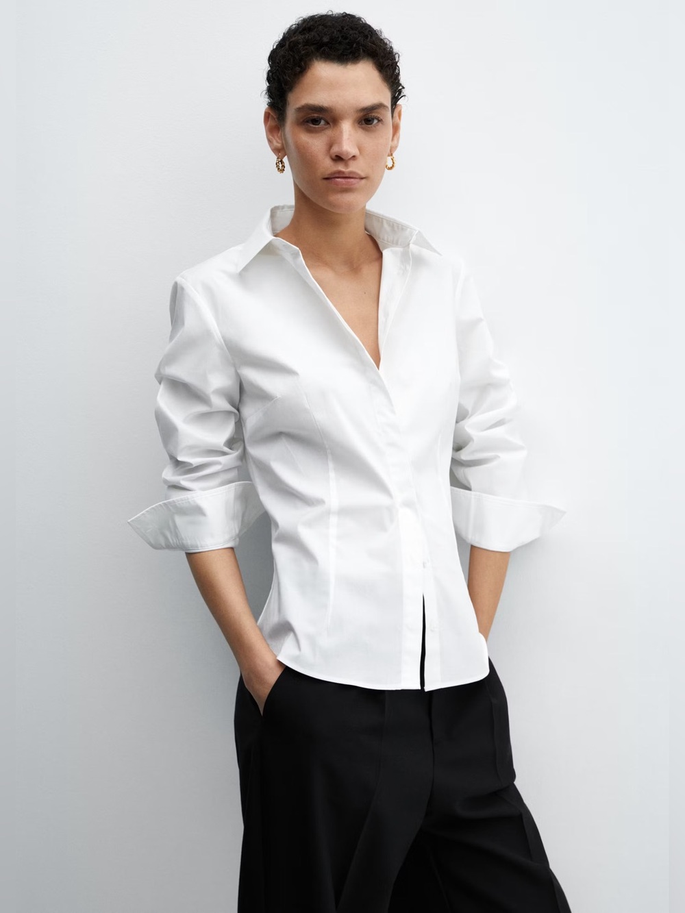Mango White Fitted cotton shirt NWT